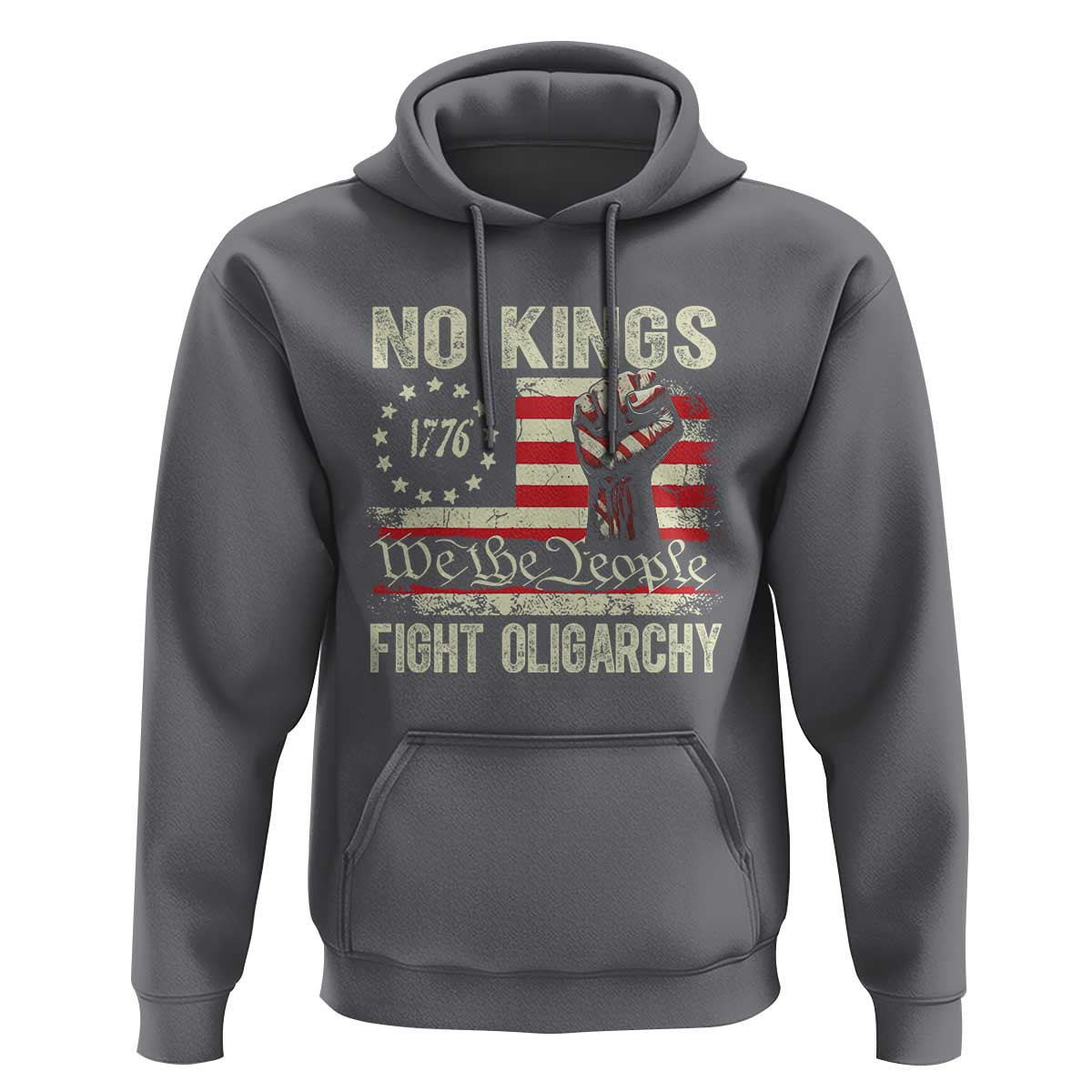 Funny No Kings Fight Oligarchy Hoodie Betsy Ross Flag Hand Fist - Wonder Print Shop