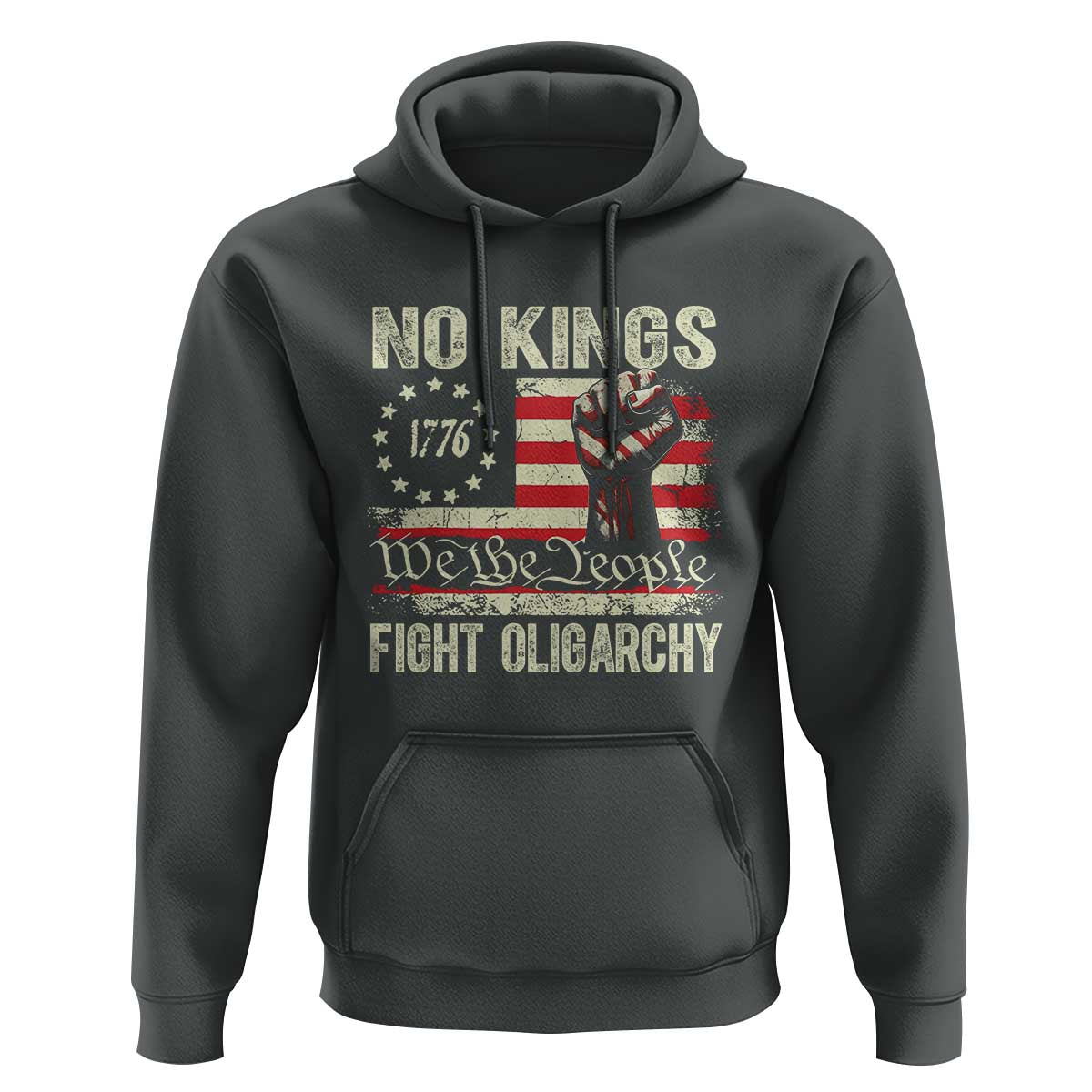 Funny No Kings Fight Oligarchy Hoodie Betsy Ross Flag Hand Fist - Wonder Print Shop