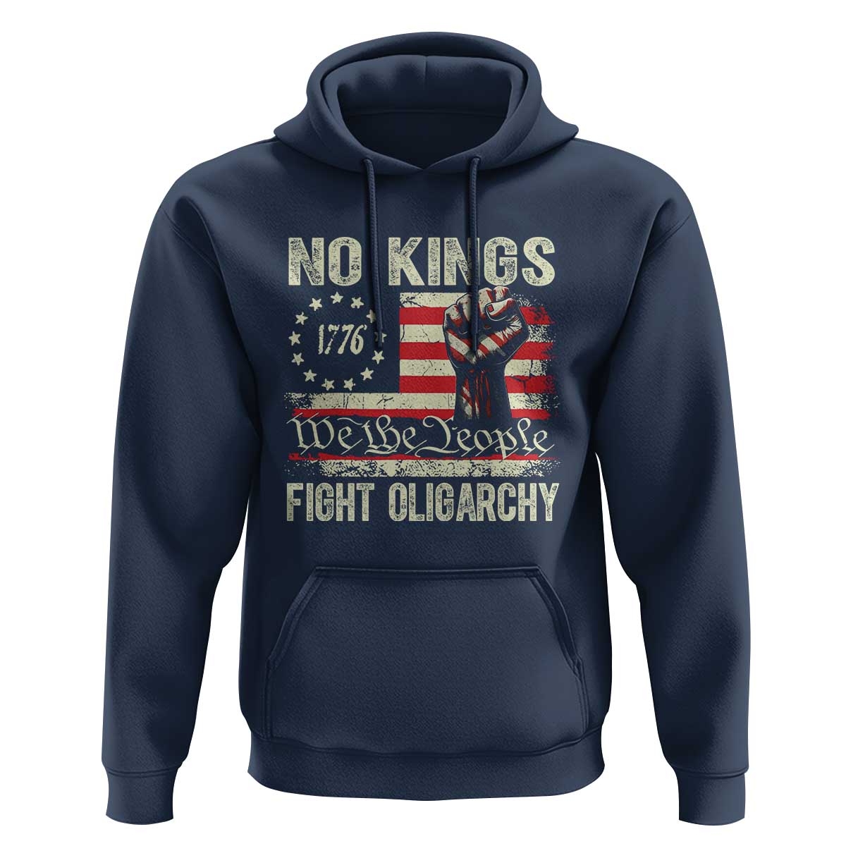 Funny No Kings Fight Oligarchy Hoodie Betsy Ross Flag Hand Fist - Wonder Print Shop