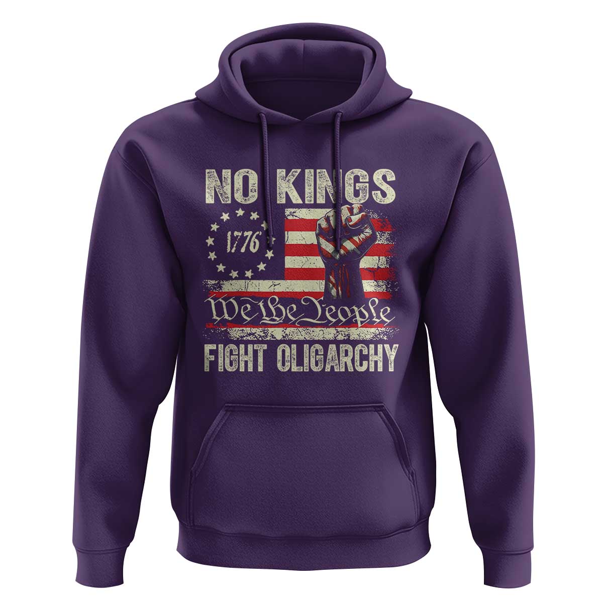 Funny No Kings Fight Oligarchy Hoodie Betsy Ross Flag Hand Fist - Wonder Print Shop