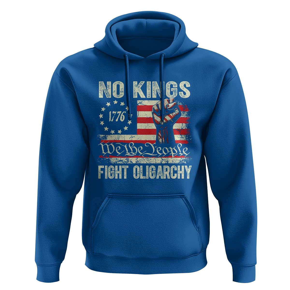 Funny No Kings Fight Oligarchy Hoodie Betsy Ross Flag Hand Fist - Wonder Print Shop