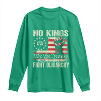 Funny No Kings Fight Oligarchy Long Sleeve Shirt Betsy Ross Flag Hand Fist - Wonder Print Shop