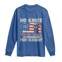 Funny No Kings Fight Oligarchy Long Sleeve Shirt Betsy Ross Flag Hand Fist - Wonder Print Shop