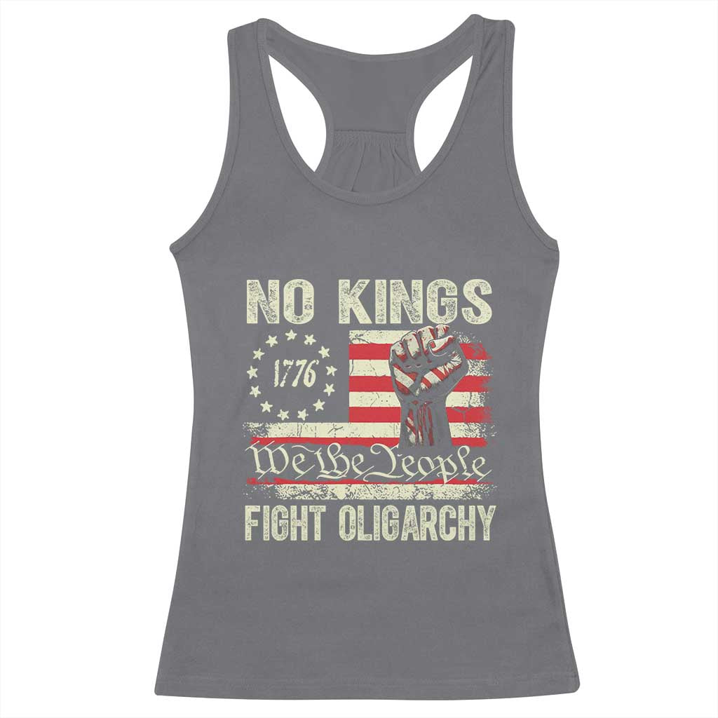 Funny No Kings Fight Oligarchy Racerback Tank Top Betsy Ross Flag Hand Fist - Wonder Print Shop