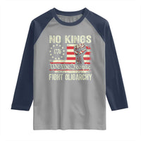 Funny No Kings Fight Oligarchy Raglan Shirt Betsy Ross Flag Hand Fist - Wonder Print Shop