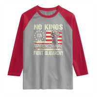 Funny No Kings Fight Oligarchy Raglan Shirt Betsy Ross Flag Hand Fist - Wonder Print Shop