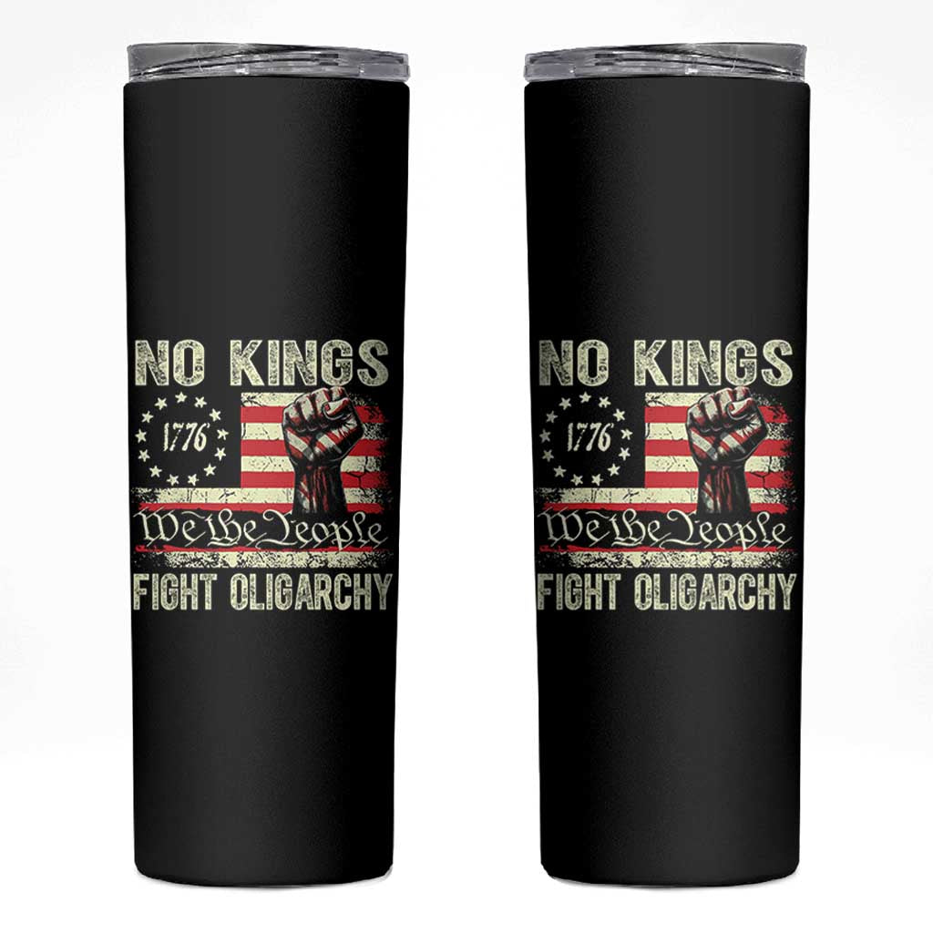Funny No Kings Fight Oligarchy Skinny Tumbler Betsy Ross Flag Hand Fist - Wonder Print Shop