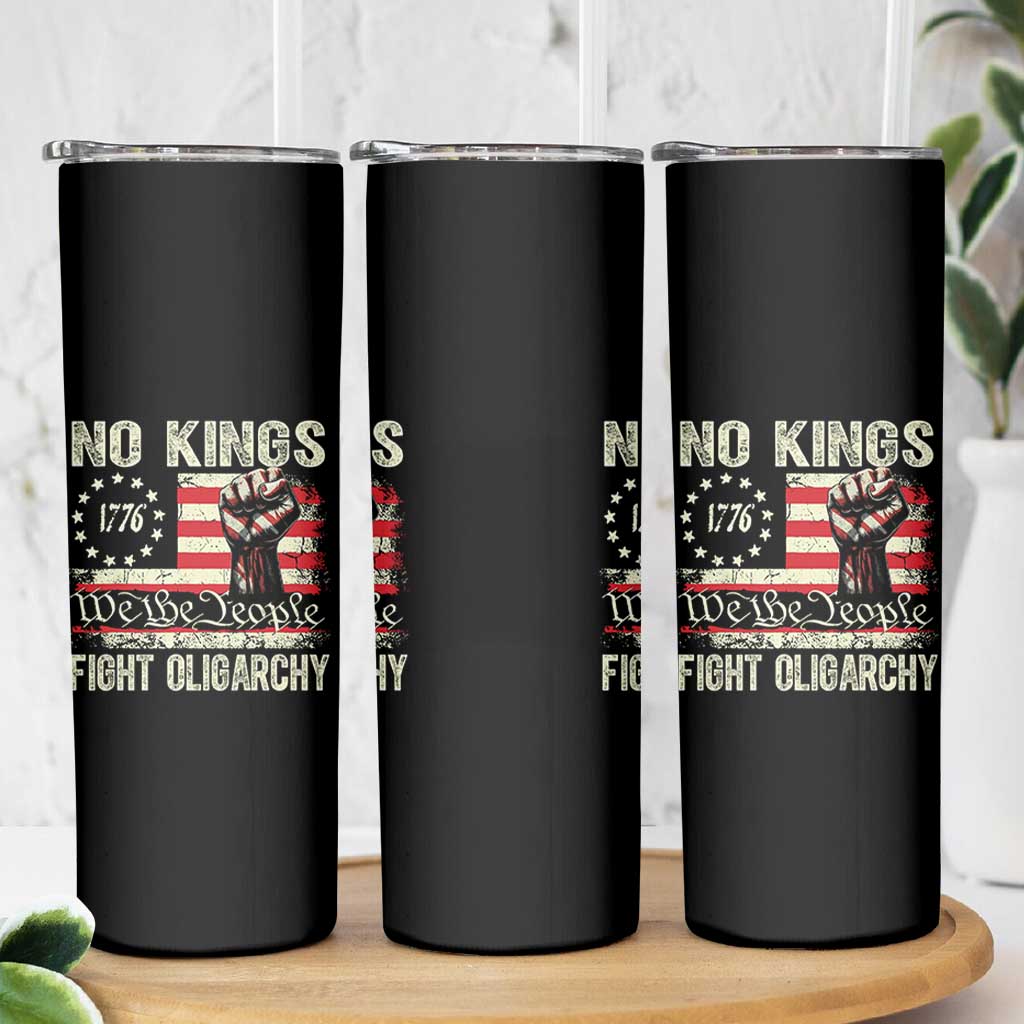 Funny No Kings Fight Oligarchy Skinny Tumbler Betsy Ross Flag Hand Fist - Wonder Print Shop