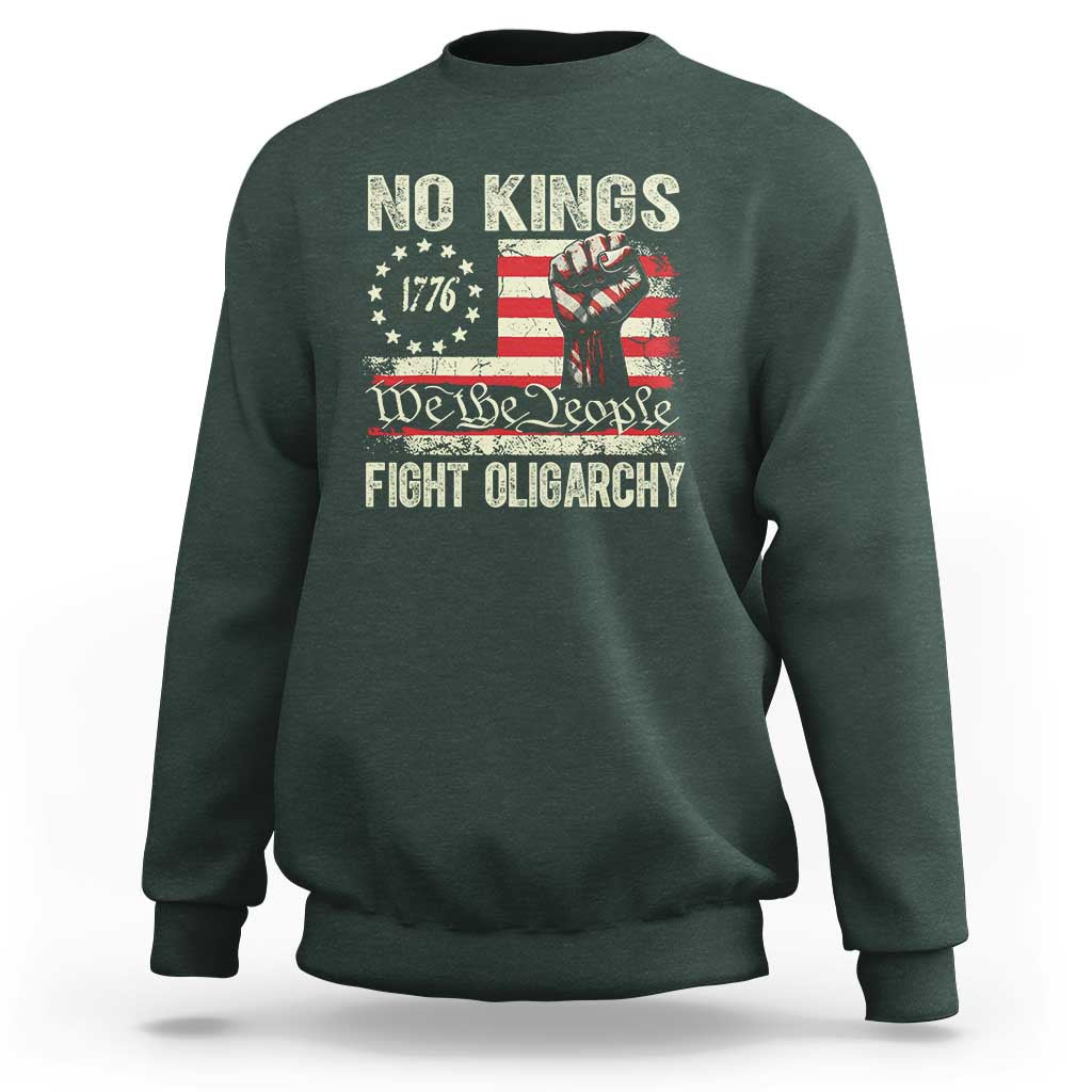 Funny No Kings Fight Oligarchy Sweatshirt Betsy Ross Flag Hand Fist - Wonder Print Shop
