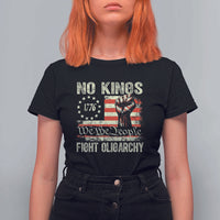 Funny No Kings Fight Oligarchy T Shirt For Women Betsy Ross Flag Hand Fist - Wonder Print Shop