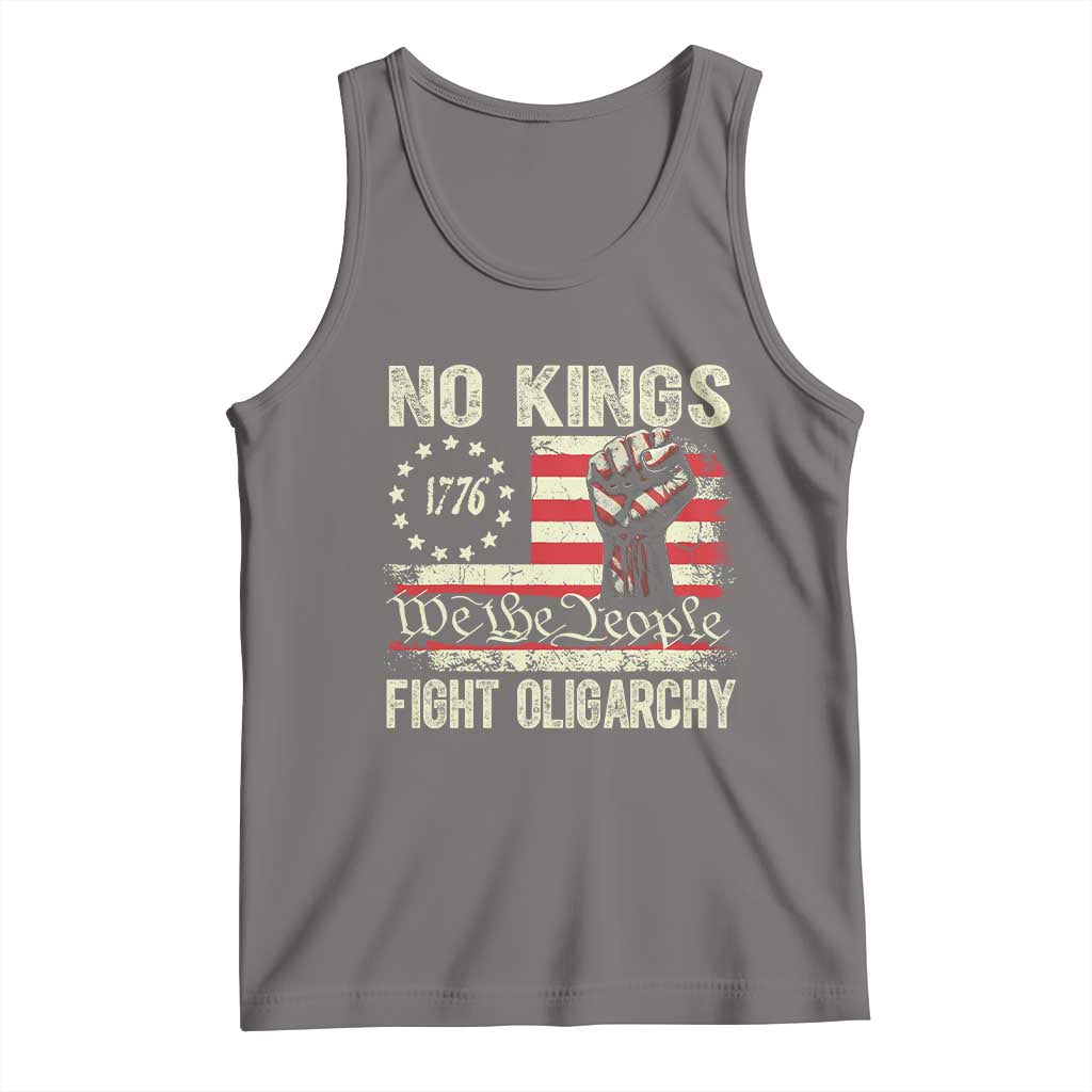 Funny No Kings Fight Oligarchy Tank Top Betsy Ross Flag Hand Fist - Wonder Print Shop