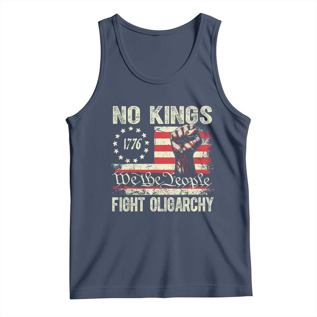 Funny No Kings Fight Oligarchy Tank Top Betsy Ross Flag Hand Fist - Wonder Print Shop