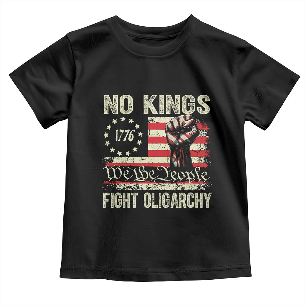 Funny No Kings Fight Oligarchy Toddler T Shirt Betsy Ross Flag Hand Fist - Wonder Print Shop