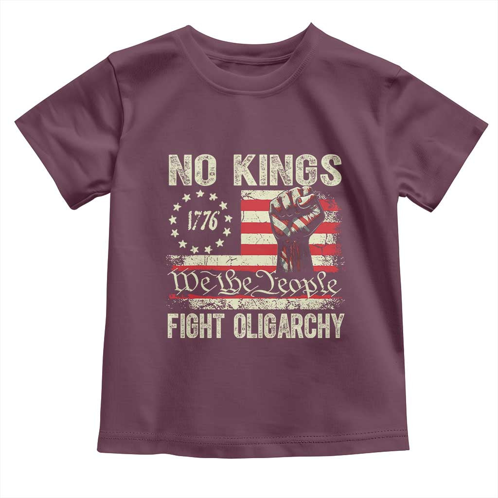 Funny No Kings Fight Oligarchy Toddler T Shirt Betsy Ross Flag Hand Fist - Wonder Print Shop