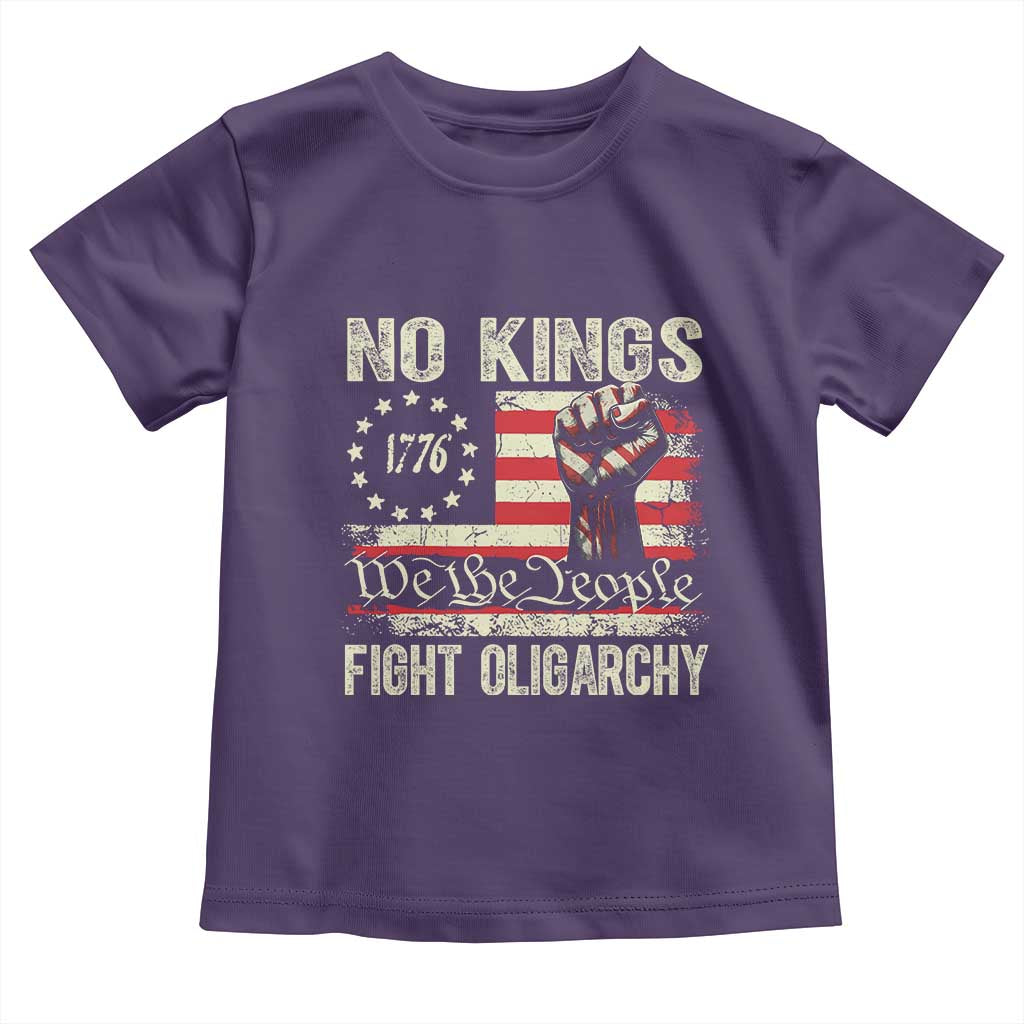 Funny No Kings Fight Oligarchy Toddler T Shirt Betsy Ross Flag Hand Fist - Wonder Print Shop