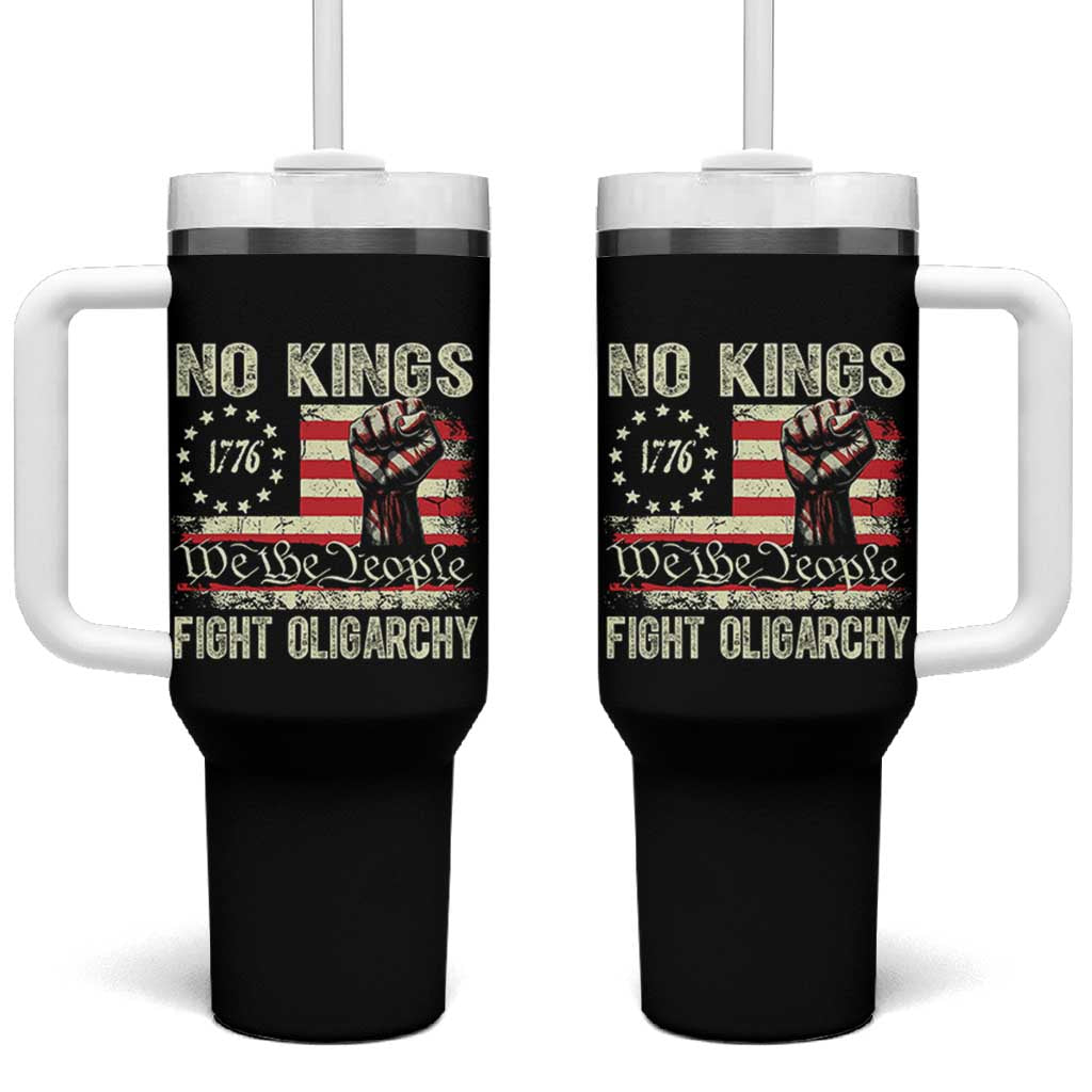 Funny No Kings Fight Oligarchy Tumbler With Handle Betsy Ross Flag Hand Fist - Wonder Print Shop