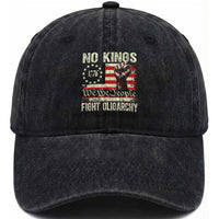 Funny No Kings Fight Oligarchy Washed Cotton Baseball Cap Betsy Ross Flag Hand Fist
