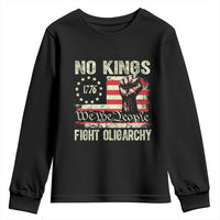 Funny No Kings Fight Oligarchy Youth Sweatshirt Betsy Ross Flag Hand Fist - Wonder Print Shop