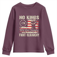 Funny No Kings Fight Oligarchy Youth Sweatshirt Betsy Ross Flag Hand Fist - Wonder Print Shop