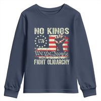 Funny No Kings Fight Oligarchy Youth Sweatshirt Betsy Ross Flag Hand Fist - Wonder Print Shop