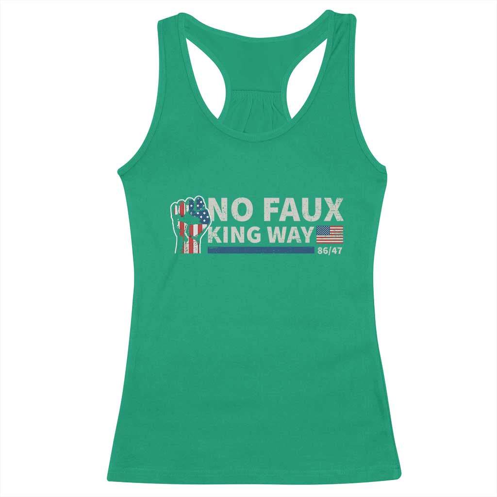 Funny No Faux King Way 8647 Racerback Tank Top Vintage American Flag