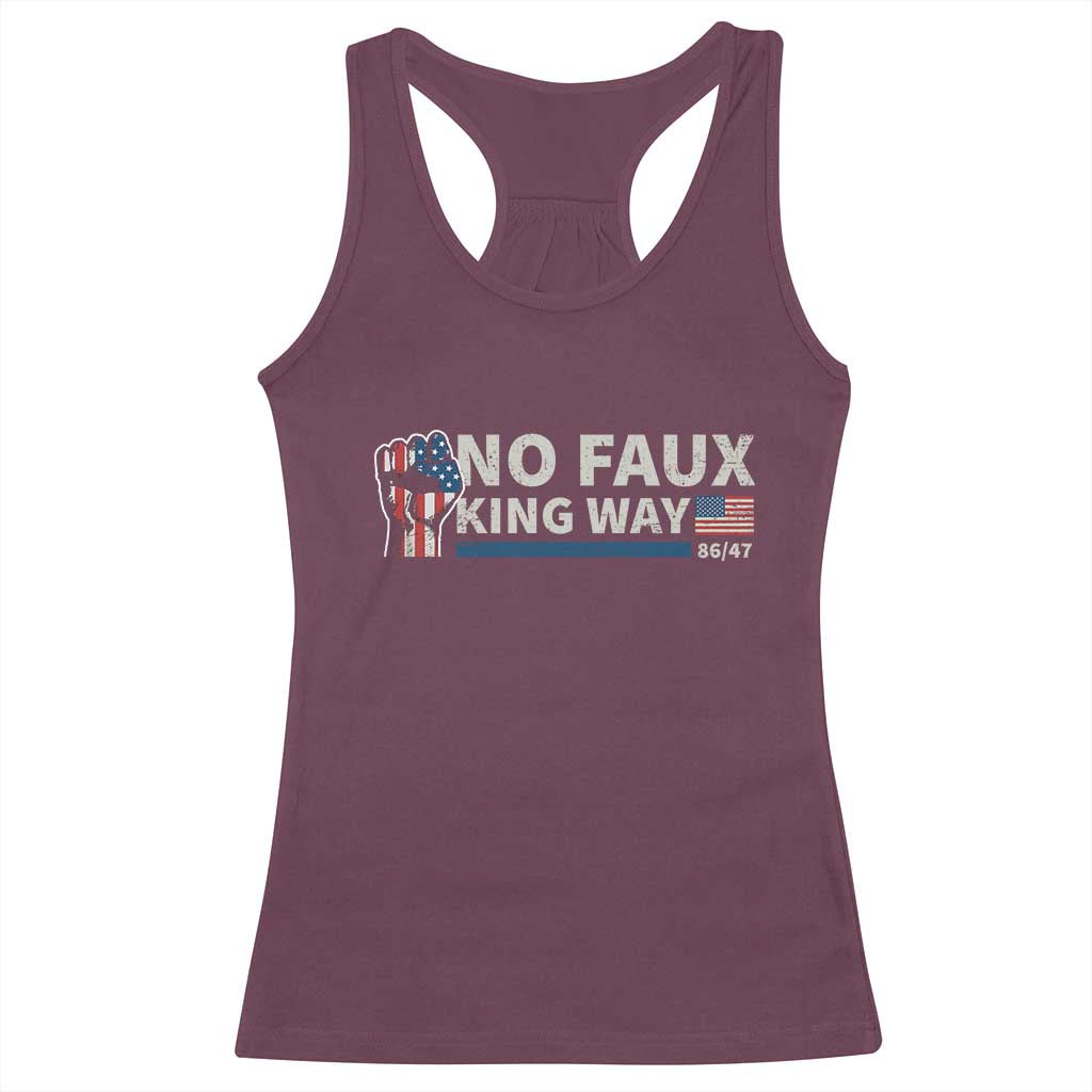 Funny No Faux King Way 8647 Racerback Tank Top Vintage American Flag