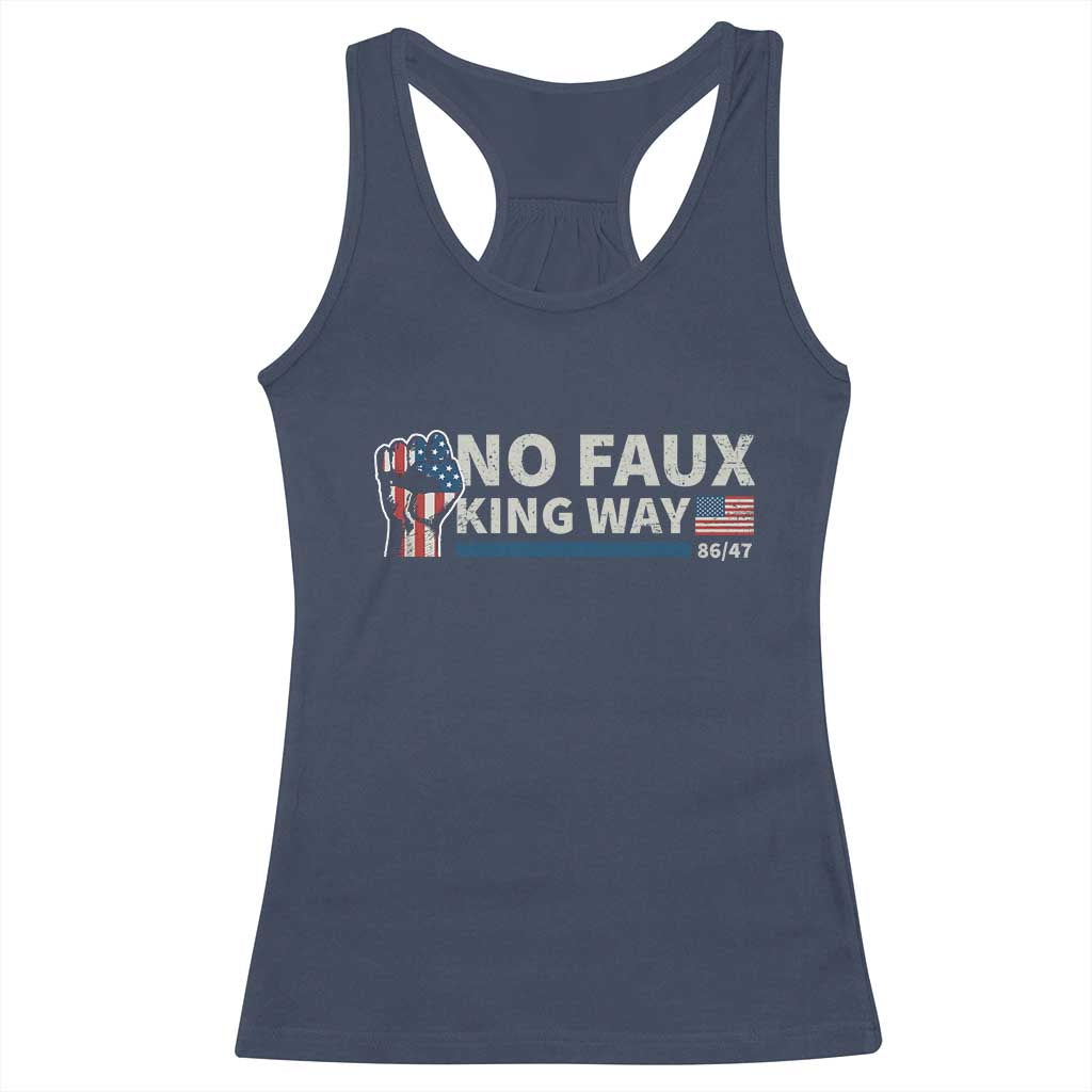 Funny No Faux King Way 8647 Racerback Tank Top Vintage American Flag