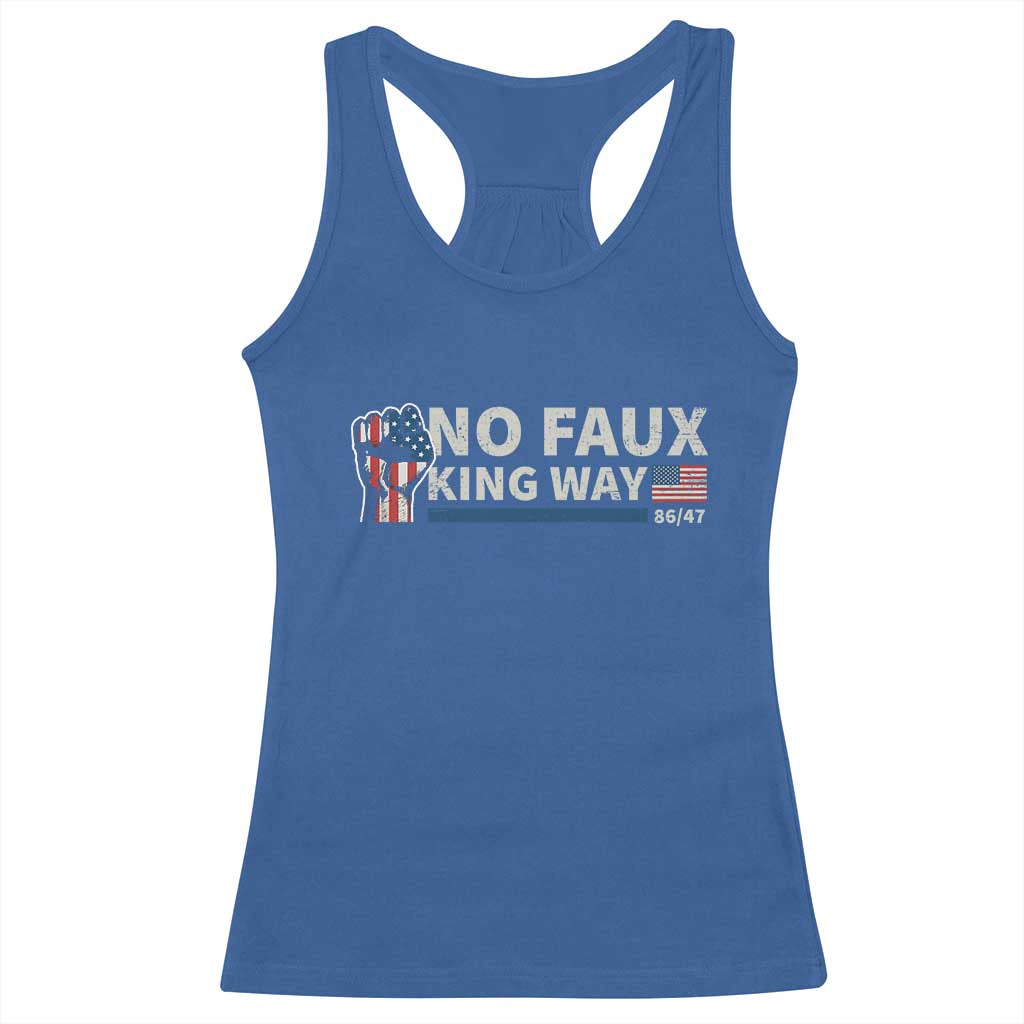Funny No Faux King Way 8647 Racerback Tank Top Vintage American Flag