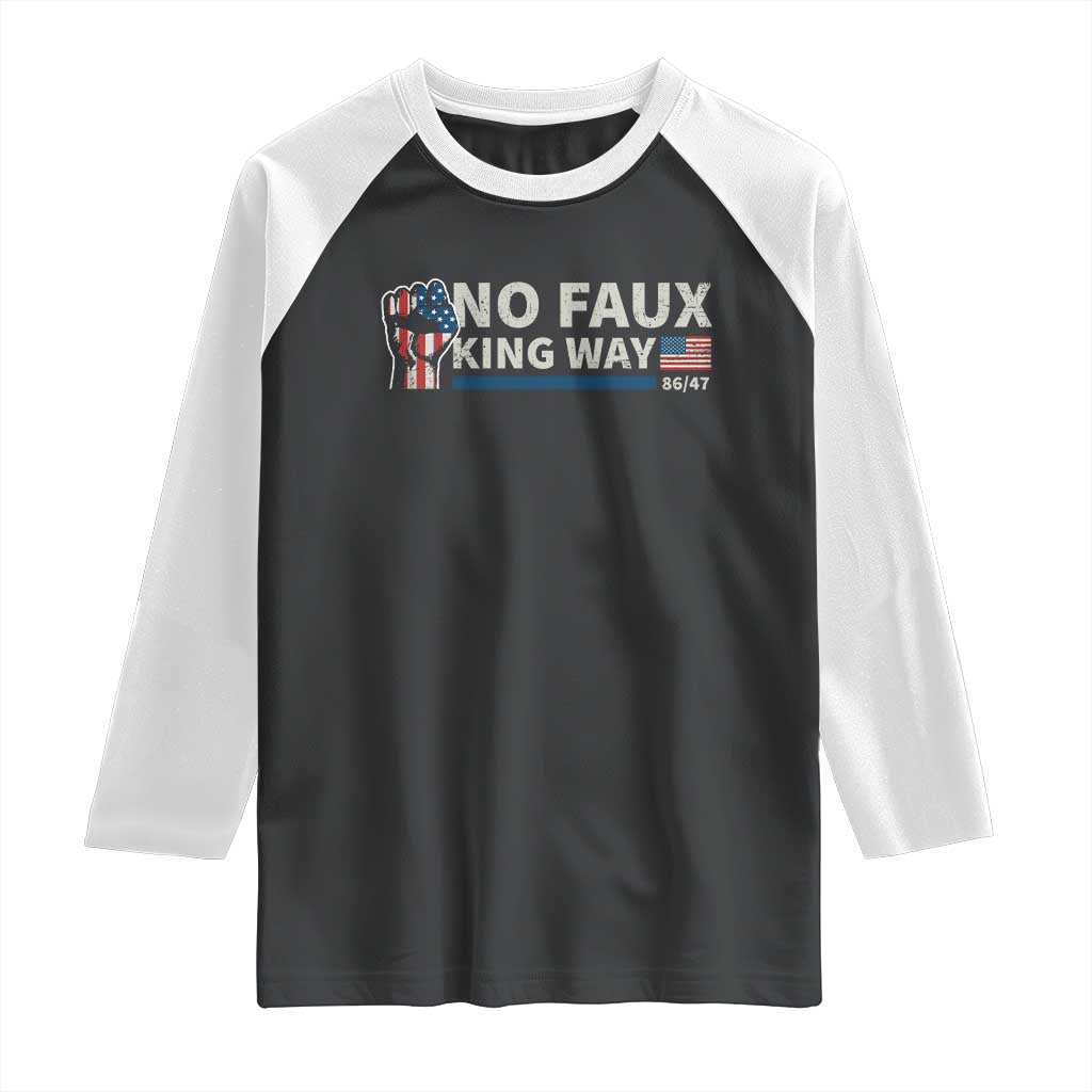 Funny No Faux King Way 8647 Raglan Shirt Vintage American Flag
