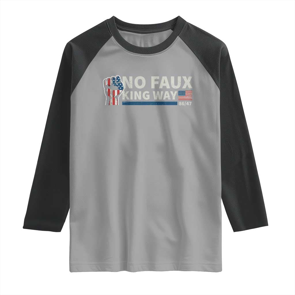 Funny No Faux King Way 8647 Raglan Shirt Vintage American Flag
