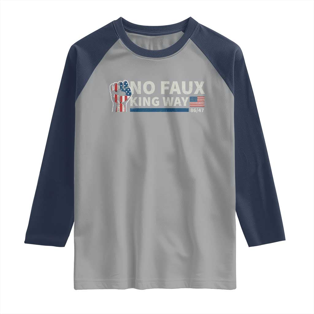 Funny No Faux King Way 8647 Raglan Shirt Vintage American Flag