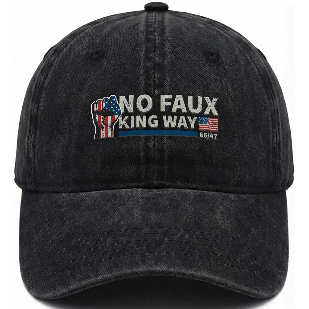 Funny No Faux King Way 8647 Washed Cotton Baseball Cap Vintage American Flag