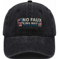 Funny No Faux King Way 8647 Washed Cotton Baseball Cap Vintage American Flag