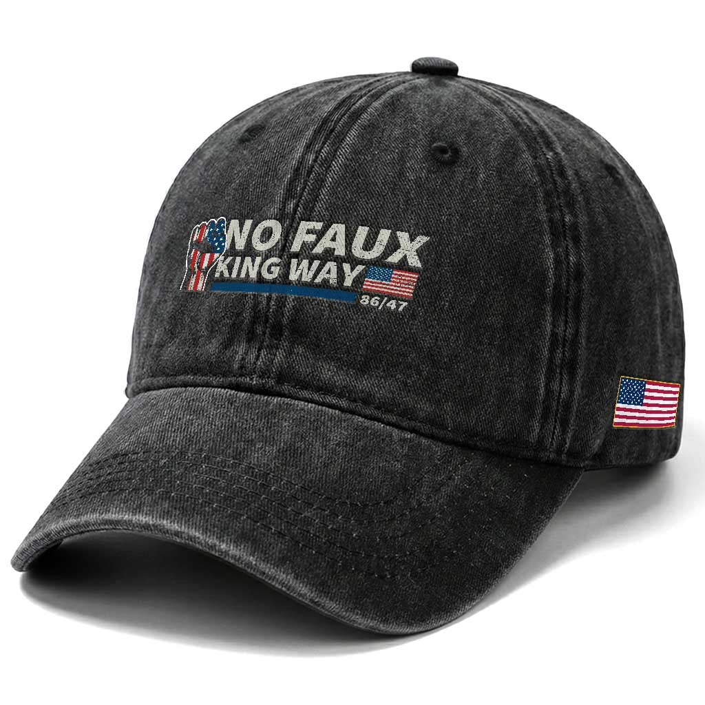 Funny No Faux King Way 8647 Washed Cotton Baseball Cap Vintage American Flag