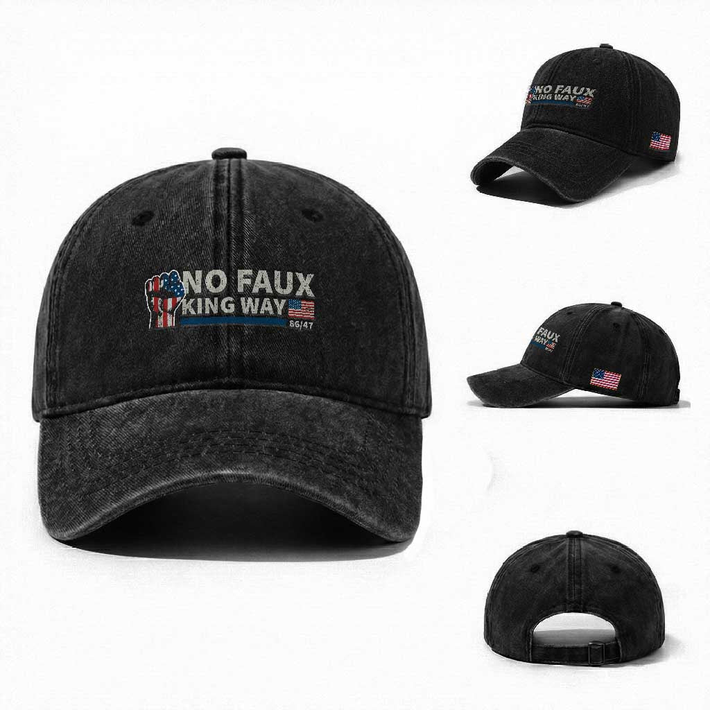 Funny No Faux King Way 8647 Washed Cotton Baseball Cap Vintage American Flag