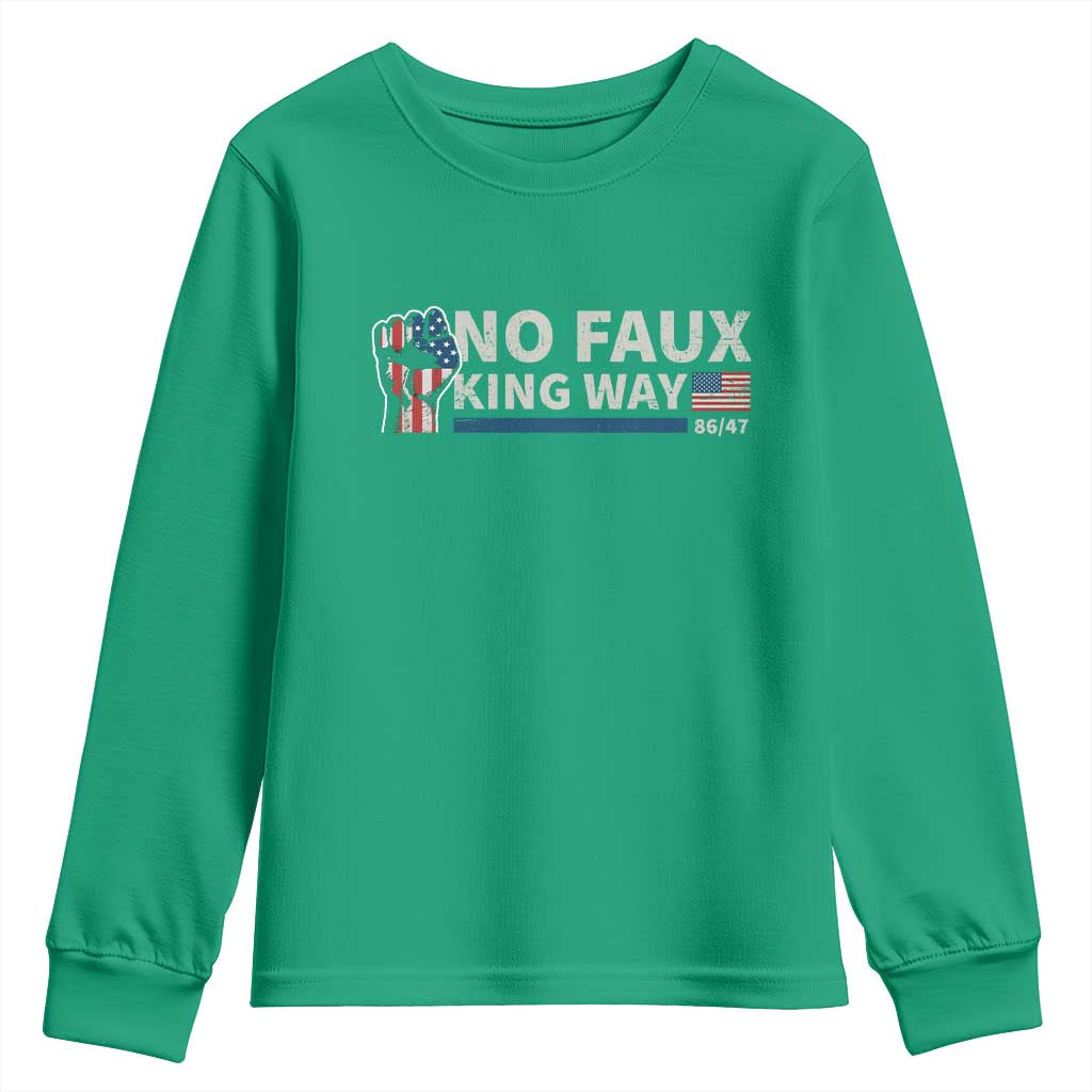 Funny No Faux King Way 8647 Youth Sweatshirt Vintage American Flag