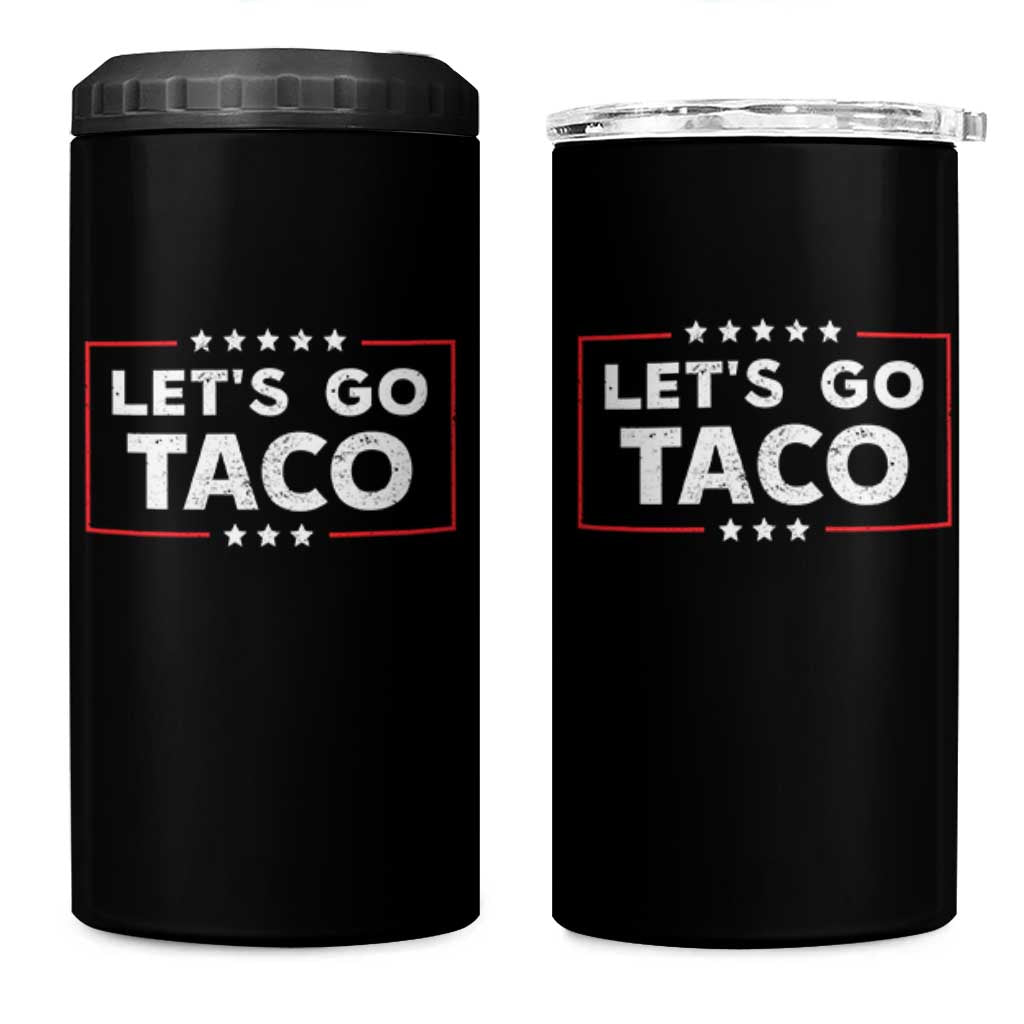 Funny Let's Go Taco 4 in 1 Can Cooler Tumbler Vintage Star Stripes
