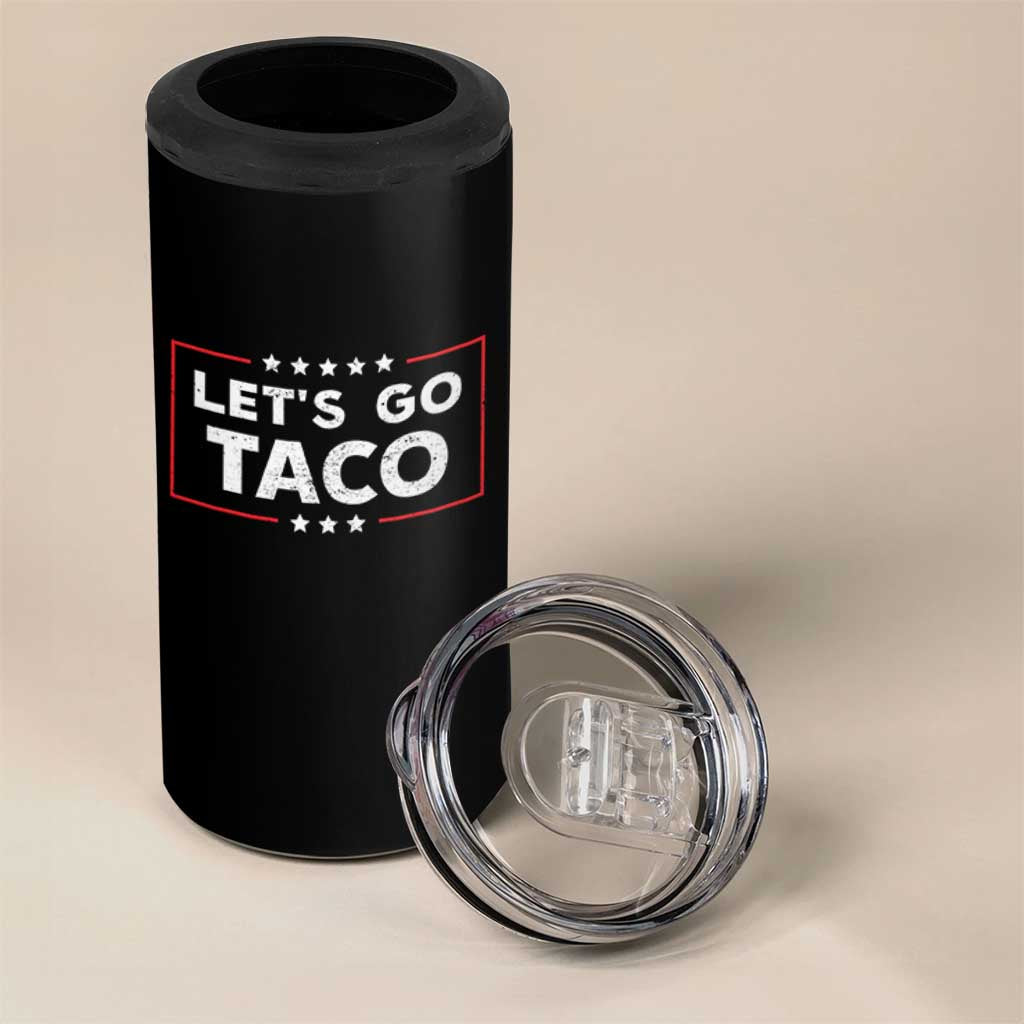 Funny Let's Go Taco 4 in 1 Can Cooler Tumbler Vintage Star Stripes