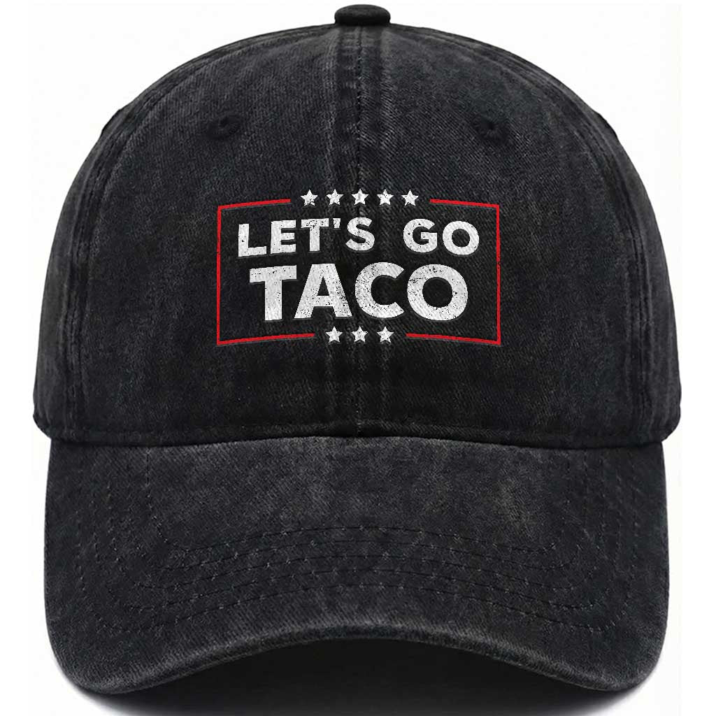 Funny Let's Go Taco Washed Cotton Baseball Cap Vintage Star Stripes