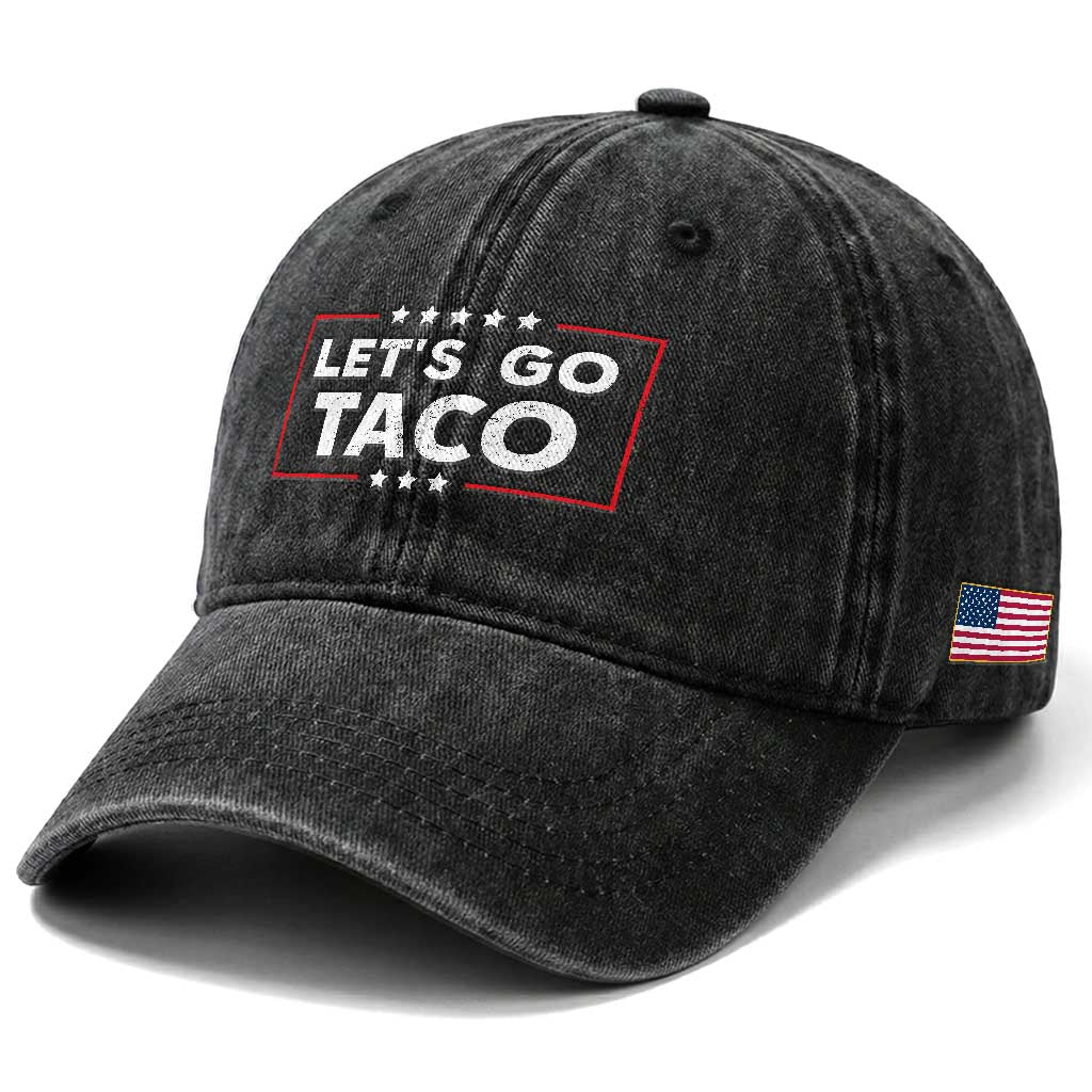 Funny Let's Go Taco Washed Cotton Baseball Cap Vintage Star Stripes