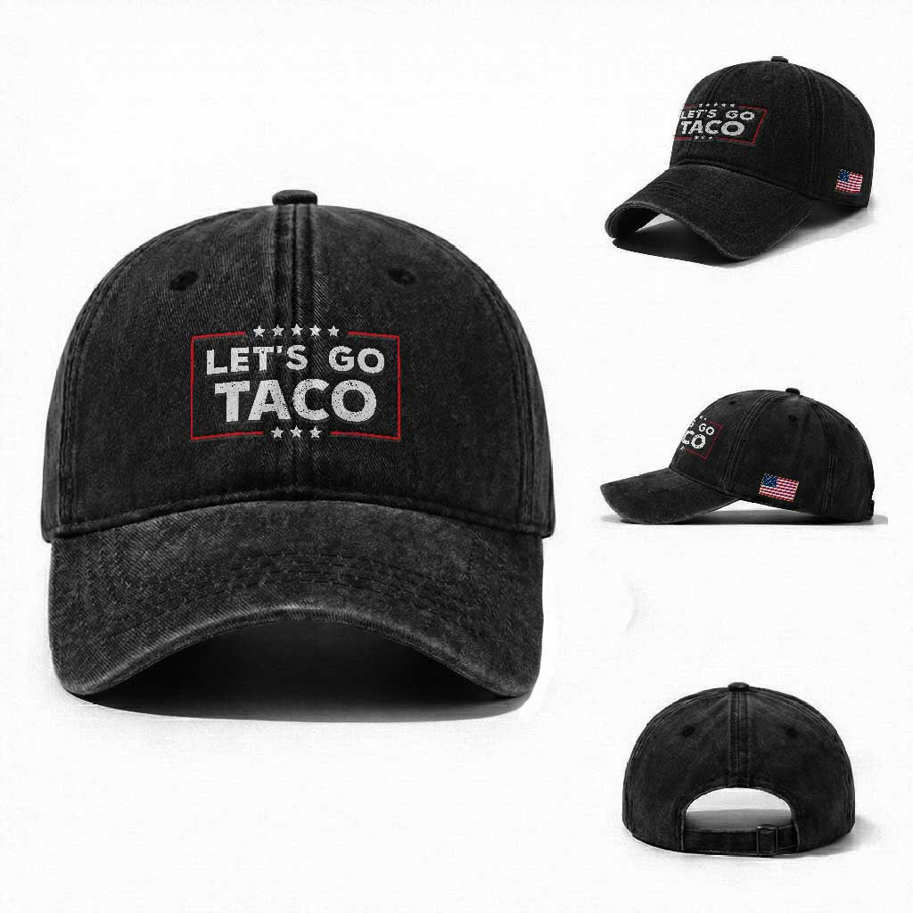 Funny Let's Go Taco Washed Cotton Baseball Cap Vintage Star Stripes