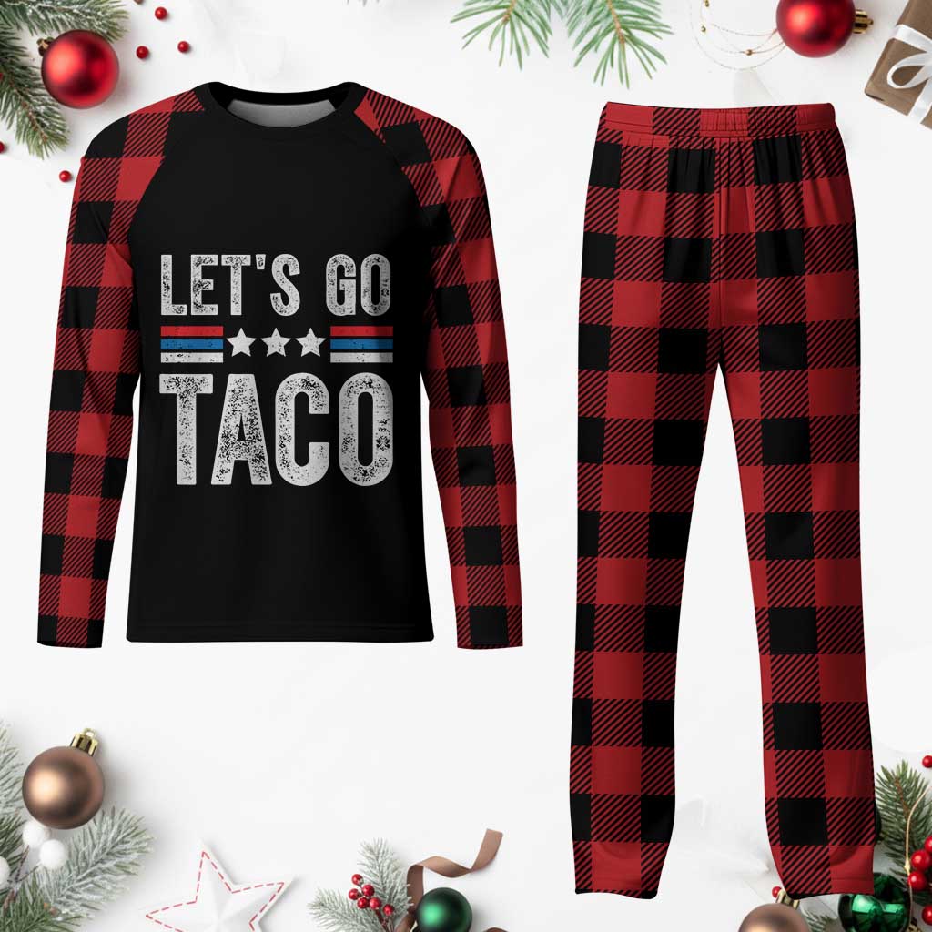 Funny Let's Go Taco Always Chickens Out Plaid Pajama Set Vintage Star Stripes - Wonder Print Shop