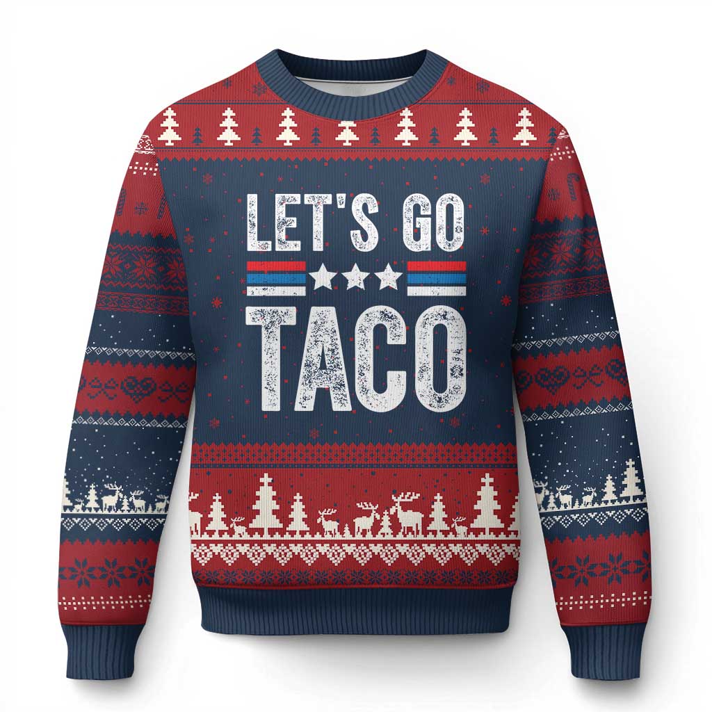 Funny Let's Go Taco Always Chickens Out Ugly Christmas Sweater Vintage Star Stripes - Wonder Print Shop