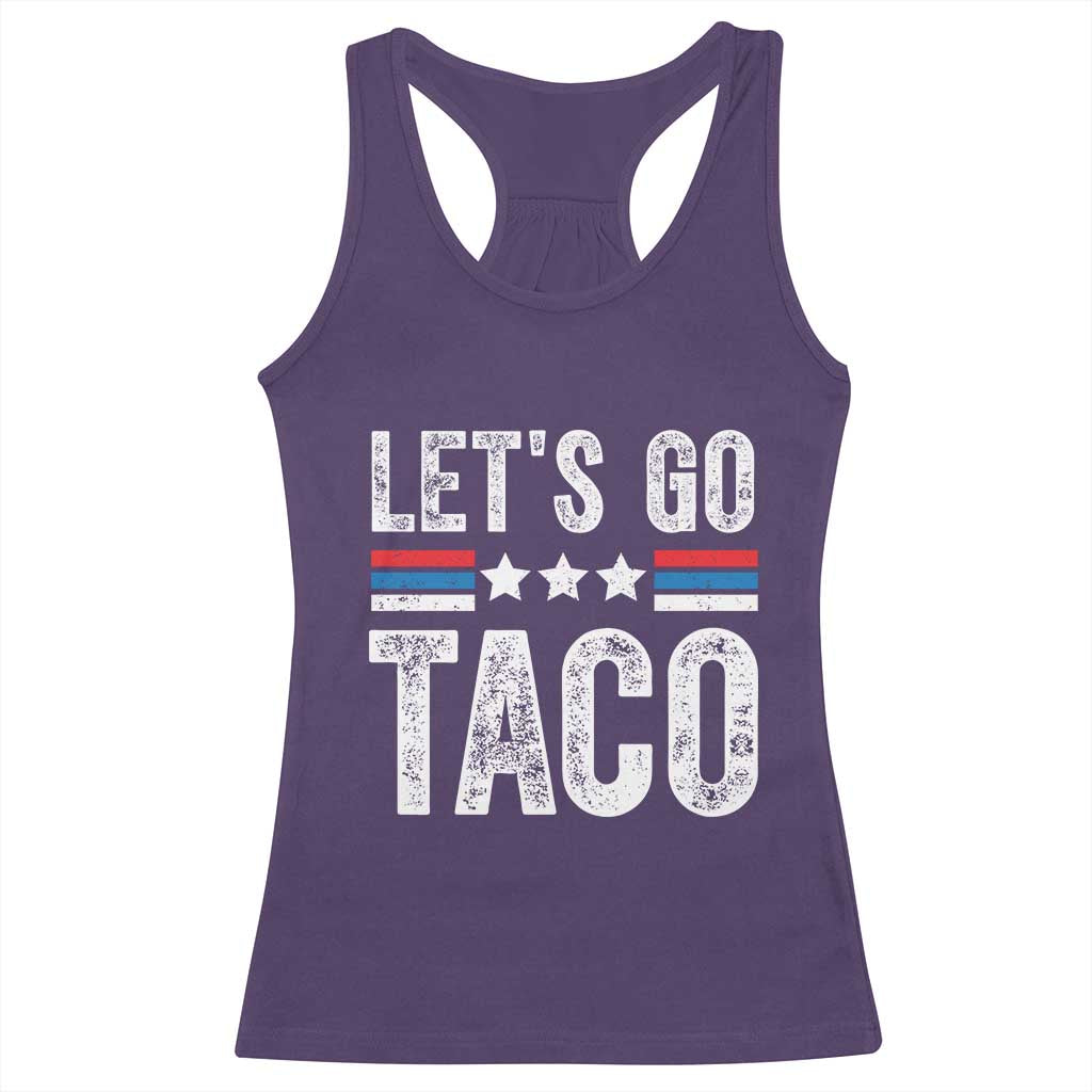 Funny Let's Go Taco Always Chickens Out Racerback Tank Top Vintage Star Stripes