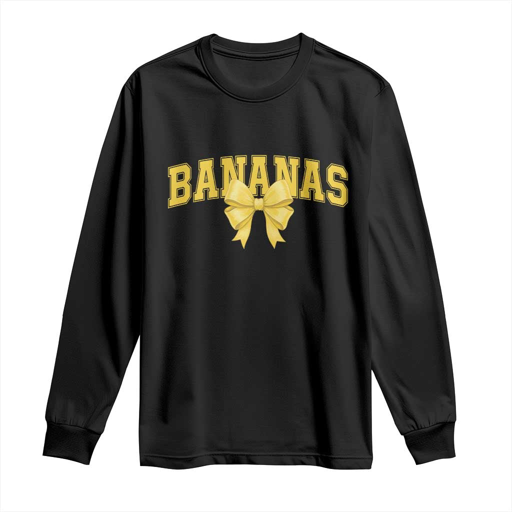 Funny Bananas Coquette Bow Baseball Player Long Sleeve Shirt - Wonder Print Shop