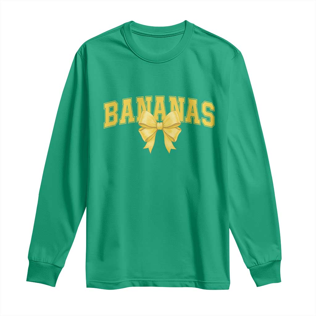 Funny Bananas Coquette Bow Baseball Player Long Sleeve Shirt - Wonder Print Shop