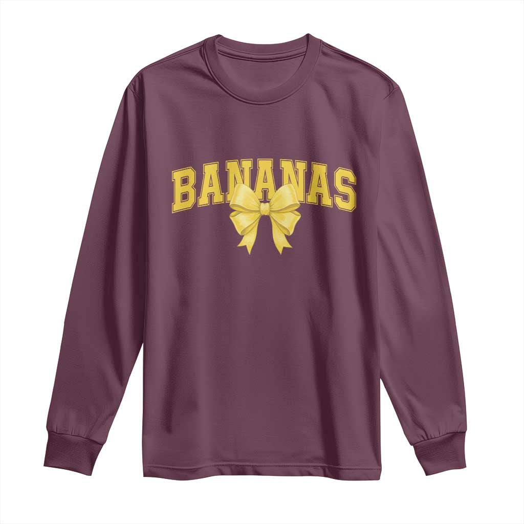 Funny Bananas Coquette Bow Baseball Player Long Sleeve Shirt - Wonder Print Shop