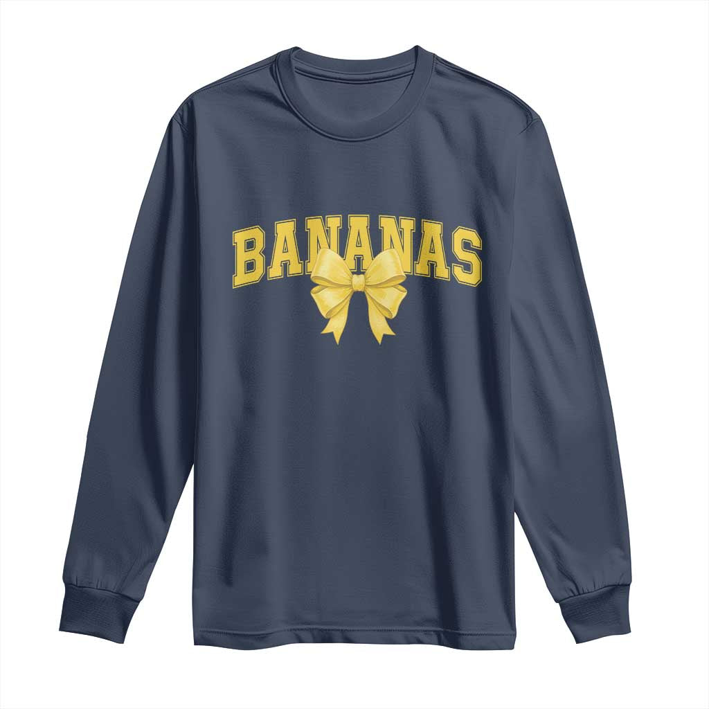 Funny Bananas Coquette Bow Baseball Player Long Sleeve Shirt - Wonder Print Shop
