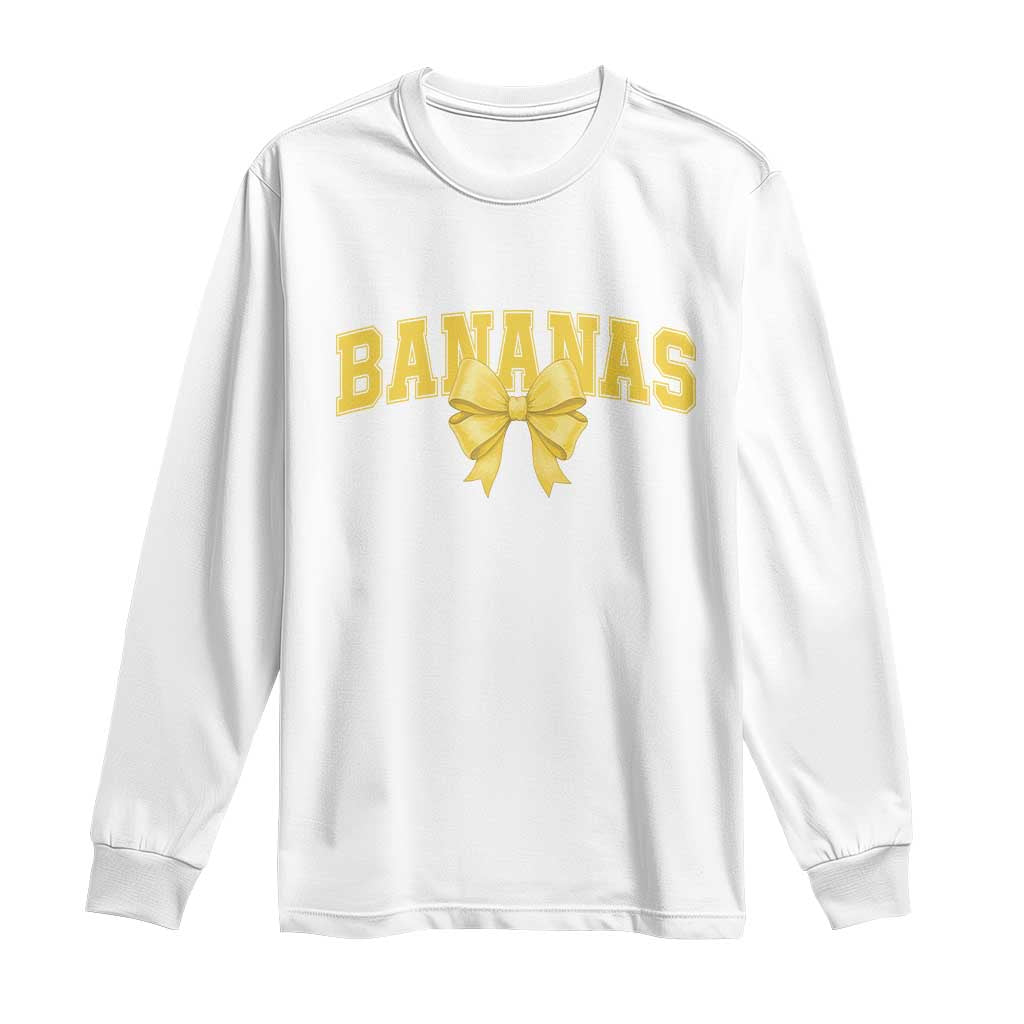 Funny Bananas Coquette Bow Baseball Player Long Sleeve Shirt - Wonder Print Shop