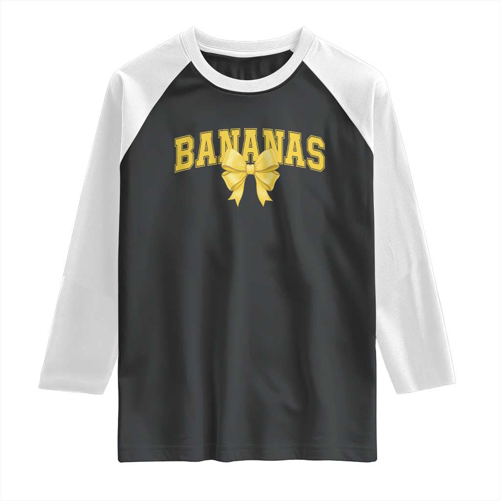 Funny Bananas Coquette Bow Baseball Player Raglan Shirt - Wonder Print Shop